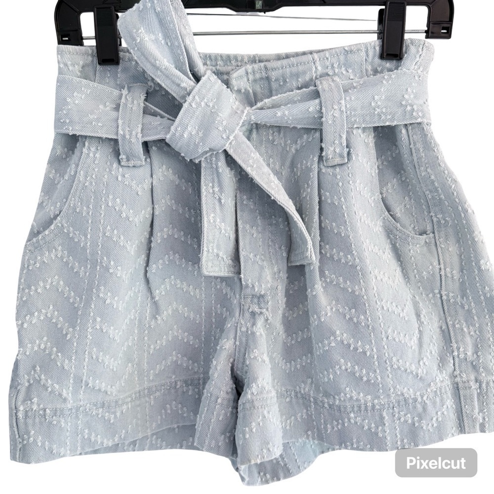 Happy Nature High Rise Textured Denim Shorts Light Wash 4